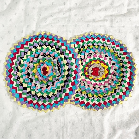 Vintage Handmade Multicolored Arts & Crafts Cottagecore Throw Pillow Covers - Picture 8 of 12